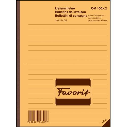 FAVORIT Lieferscheine 8284 OK rot/weiss,D/F/I,durchschreib.
