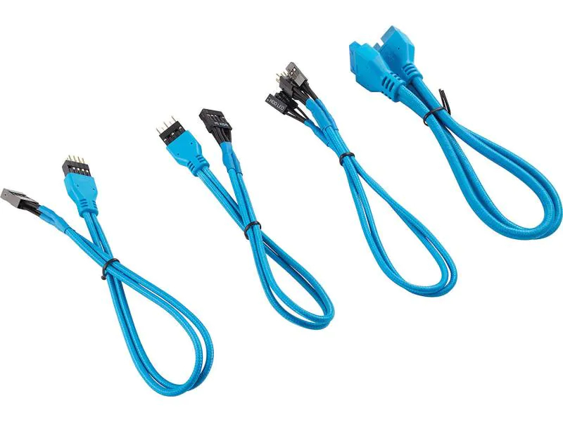 Corsair Frontpanel-Kabel Premium Sleeved Verlängerungskit Blau, Datenanschluss Seite A: USB 2.0 Header; USB 3.0 Header; Audio Header; 2-Pin, Datenanschluss Seite B: USB 2.0 Header; USB 3.0 Header; Audio Header; 2-Pin, Anzahl Ausgänge: 8 ×, Kabellänge: