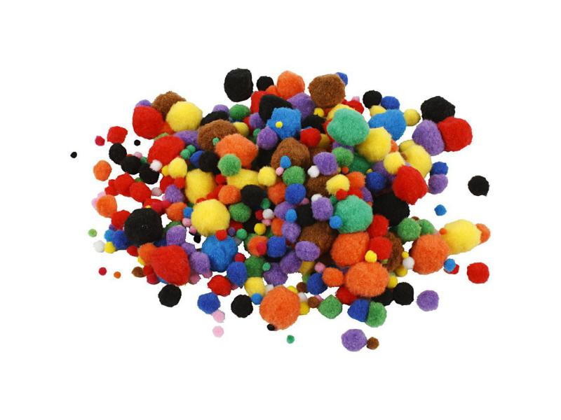 Creativ Company Pompon 5-40 mm 150 Stück, farbig assortiert, Material: Wolle, Farbe: Mehrfarbig