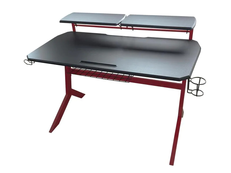 LC-Power Gaming Tisch LC-GD-1R Schwarz/Rot, Höhenverstellbar: Nein, Farbe: Schwarz, Rot, Material: Holzfaserplatten, Metall