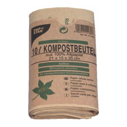 PAPSTAR Kompostbeutel, 10 Liter, braun, 10er