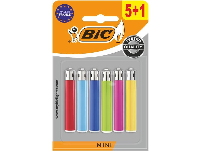 BIC Reibradfeuerzeug J25 Mini, Mehrfarbig, 5+1er-Pack, Typ: Feuerzeug, Material: Kunststoff