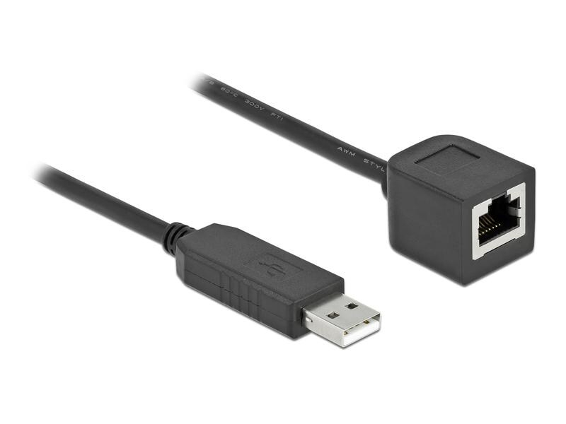 Delock Anschlusskabel USB-A zu RS-232 RJ45, 1 m, Datenanschluss Seite B: RJ-45, Anzahl Ports: 1, Schnittstelle Hardware: USB 2.0, Formfaktor: Extern