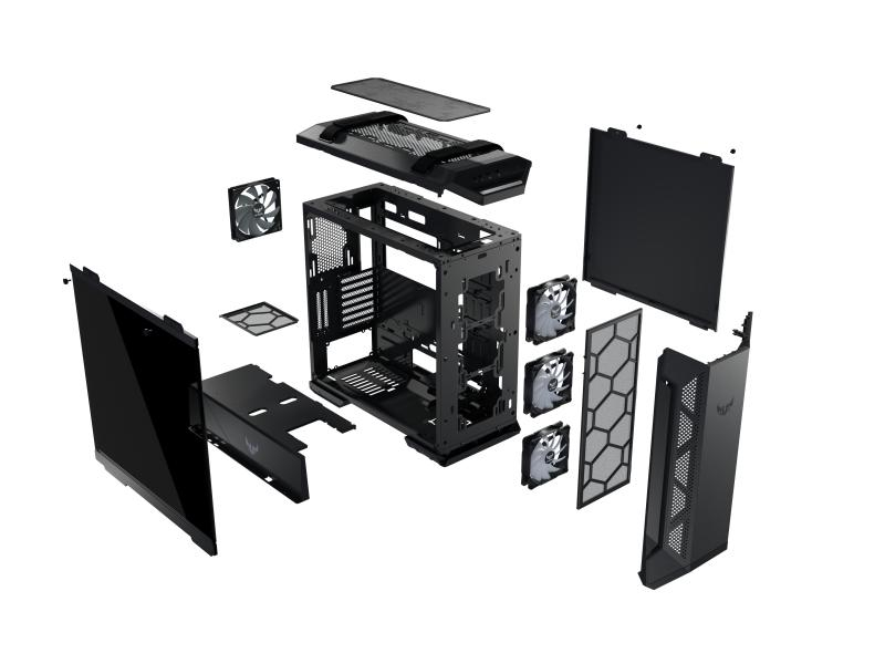 ASUS ROG PC-Gehäuse TUF Gaming GT501, Farbe: Schwarz, Anzahl Lüfterplätze: 7, Sichtfenster, Gehäuse Bauart: Mid-Tower, Unterstützte Mainboards: E-ATX; ATX; Micro-ATX; Mini-ITX