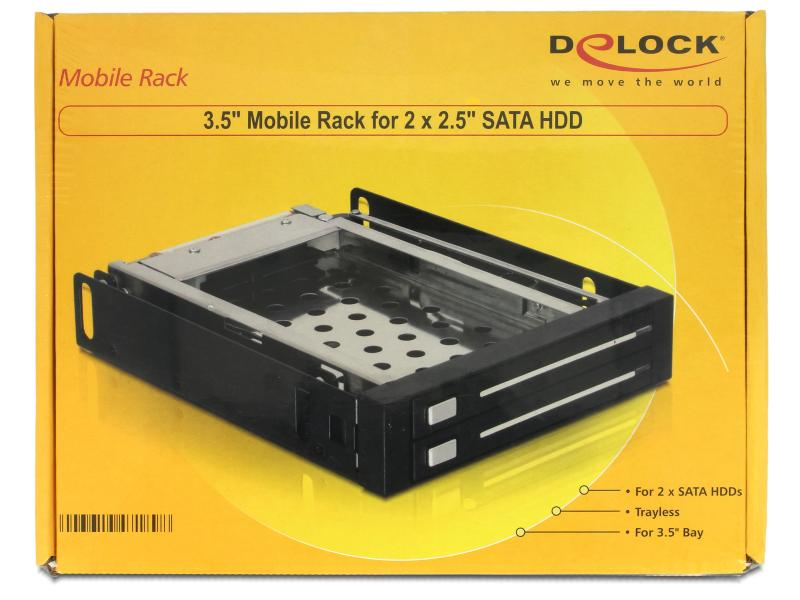 Delock Wechselrahmen 3,5" Mobile Rack für 2x 2.5", Platzbedarf: 1x 3,5", Anzahl Schubladen: 2, Schnittstellen: SATA, Laufwerkgrösse: 2.5 "