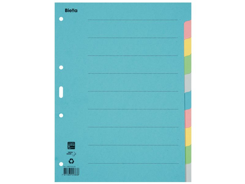 Biella Register Karton A4 10teilig, 4Loch Einteilung: Blanko, Material: Karton
