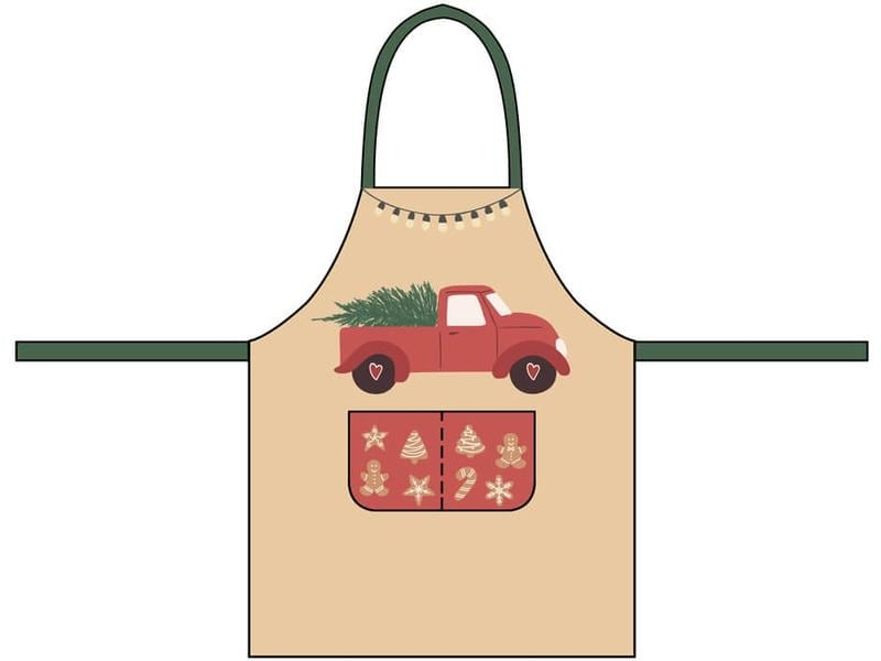 Chic Mic Kochschürze Weihnachtsauto Beige/Rot, Grösse: 71 x 94 cm, Anwendungsbereich: Küche, Material: Bio Baumwolle, Detailfarbe: Rot, Beige, Bewusste Eigenschaften: 100% Bio-Baumwolle