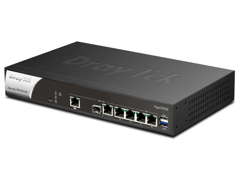 DrayTek VPN-Router Vigor 2962 inkl.200xVPN, Anwendungsbereich: Small/Medium Business, RJ-45 Anschlüsse: 6, RJ-45 Geschwindigkeit: 1 Gbit/s, 1/2.5 Gbit/s, WAN Anschlüsse: 2, WLAN Standard: kein WLAN, Frequenzband: Keines