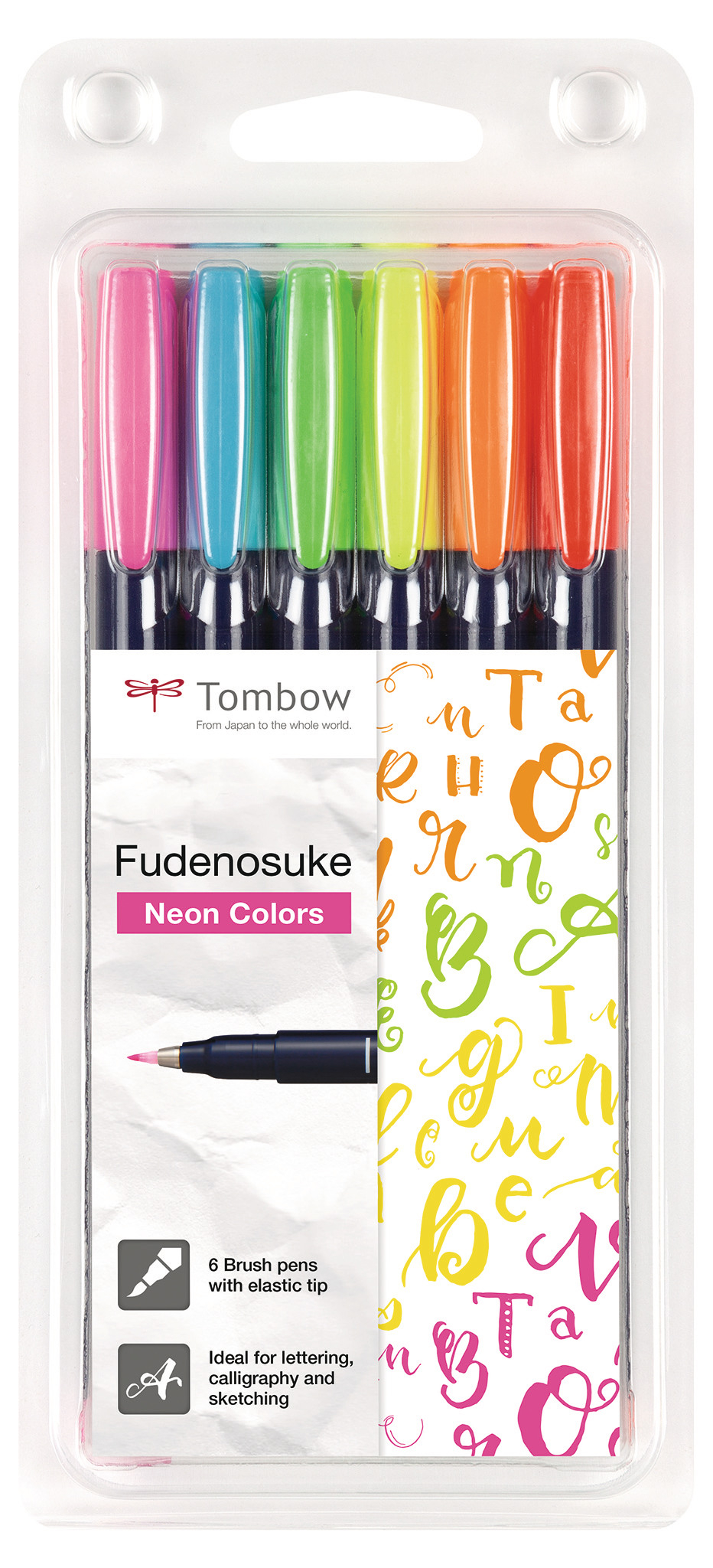 TOMBOW Kalligraphie Set WS-BH-6P Fudenosuke, 6 Farben Neon