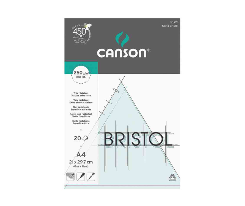 CANSON Zeichenkartonblock Bristol, DIN A4, 250 g/qm, weiß