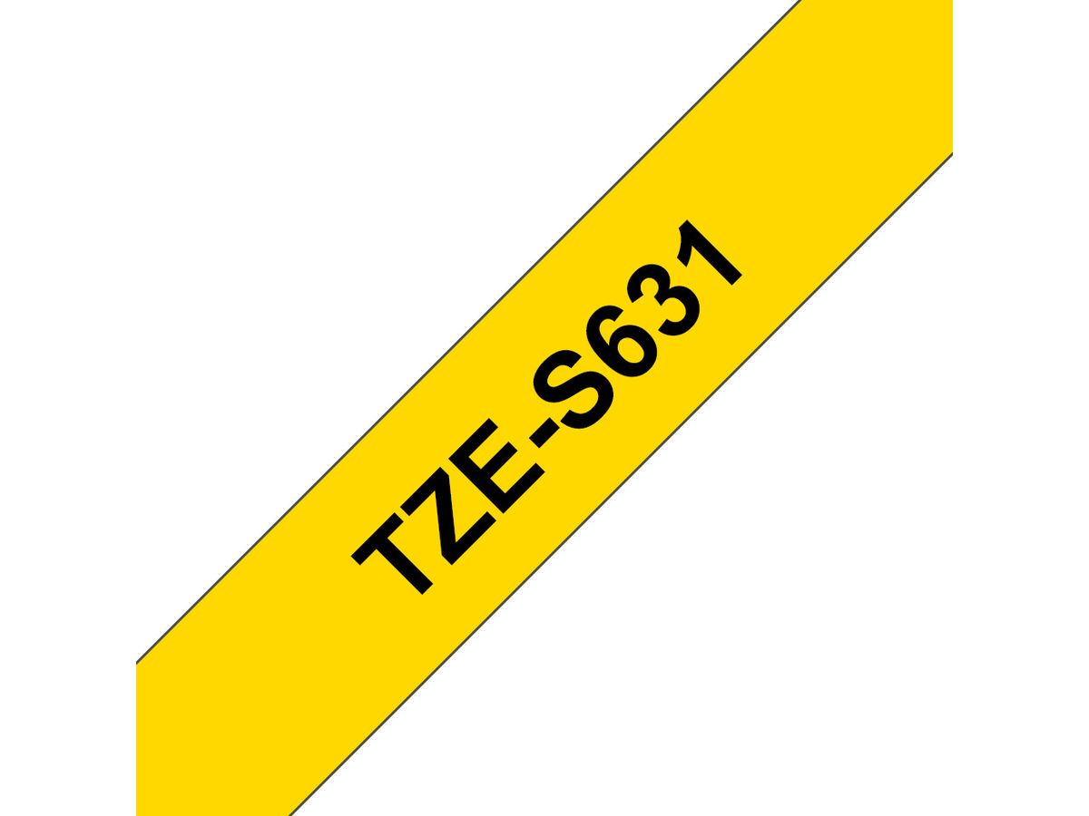 Brother Beschriftungsband TZe-631 stark klebend Schwarz auf Gelb 12mm x 8mm