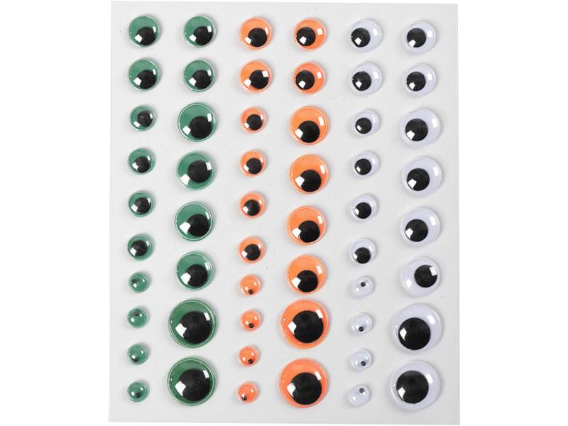 Creativ Company Wackelaugen 54 Stück, Selbstklebend: Nein, Verpackungseinheit: 54 Stück, Farbe: Weiss, Grün, Orange, Produkttyp Kleinteile: Wackelaugen