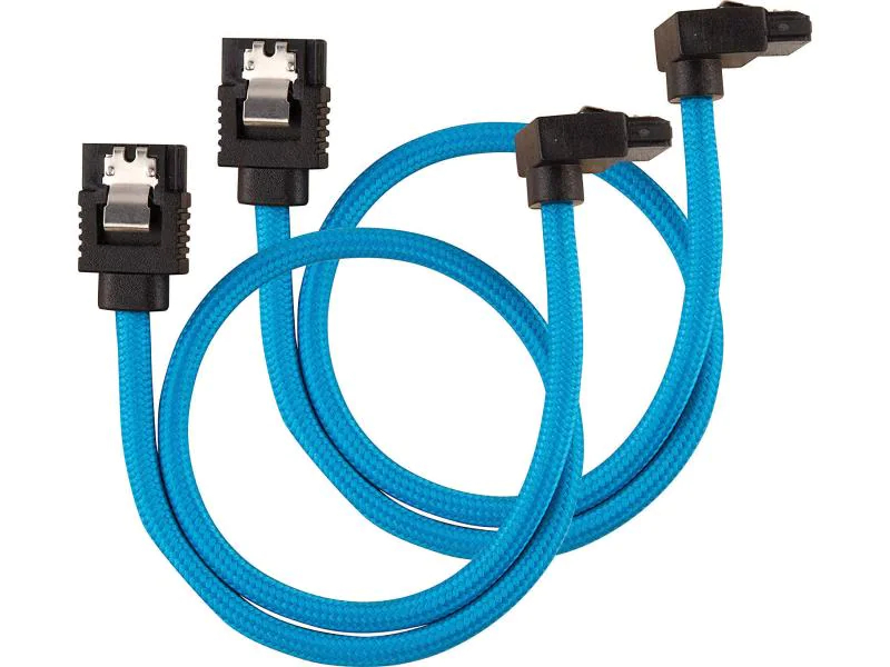 Corsair SATA3-Kabel Premium Set Blau 30 cm gewinkelt, Datenanschluss Seite A: SATA, Datenanschluss Seite B: SATA, Anzahl Ausgänge: 1 ×, Winkelstecker: Einseitig gewinkelt, Kabellänge: 30 cm, Set mit 2 Stück