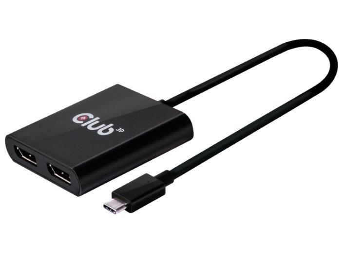 Club 3D Adapter MST Hub USB Typ-C - 2x DP 1.2, Videoanschluss Seite A: DisplayPort, Auflösung Max.: 3840 x 2160 (Ultra HD 4K), Max. gleichzeitige Displays: 2, Schnittstelle Hardware: USB 3.1, Kabellänge: 29 cm