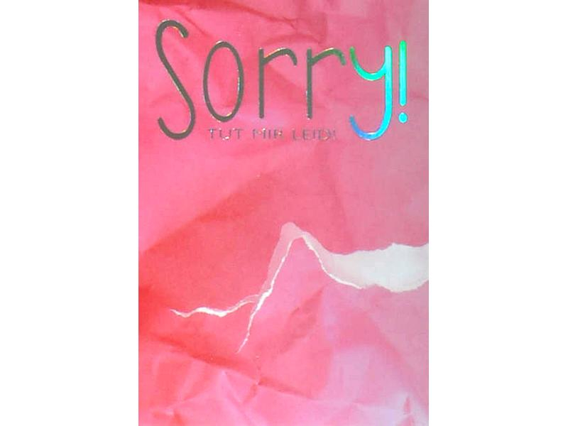 ABC Entschuldigungskarte Sorry 7 x 10 cm, Papierformat: 7 x 10 cm, Verpackungseinheit: 1 Stück, Inkl. Couvert: Ja, Anlass: Entschuldigung