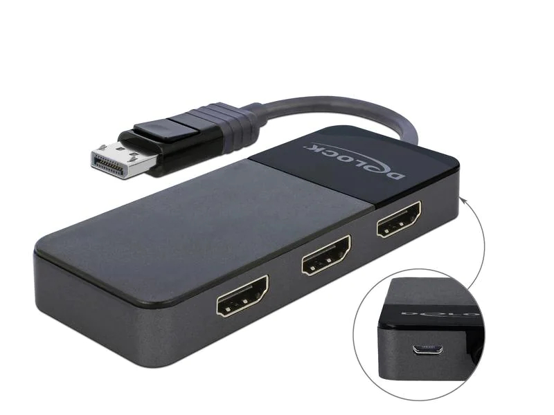 Delock Multiadapter DisplayPort - 3xHDMI, MST support, Kabeltyp: Multiadapter, Videoanschluss Seite A: DisplayPort, Videoanschluss Seite B: HDMI