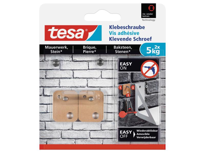 tesa Klebeschraube 5 kg für Mauern + Stein, rechteckig, Art: Klebeschraube, Cleveres Befestigungssystem