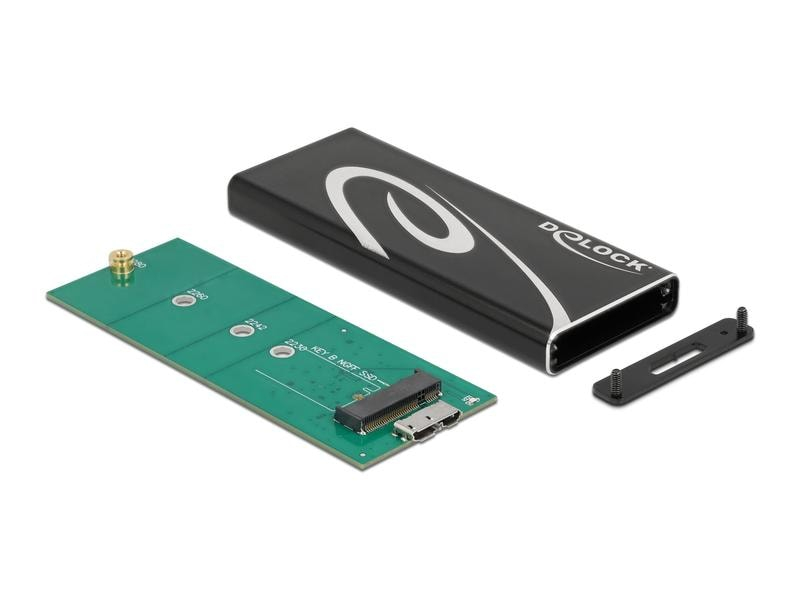 Delock Externes Gehäuse SuperSpeed USB 3.2 Gen 2 - SATA SSD M.2, Widerstandsfähigkeit: Staubgeschützt, Anzahl Laufwerkschächte: 1, Stromversorgung: USB, Lüfter vorhanden: Nein, Detailfarbe: Schwarz, Schnittstellen: USB 3.1