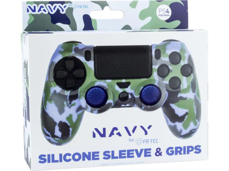 FR-TEC Schutzhülle PS4 Silicone Skin + Grips Camo Navy, Farbe: Blau, Grün, Grau