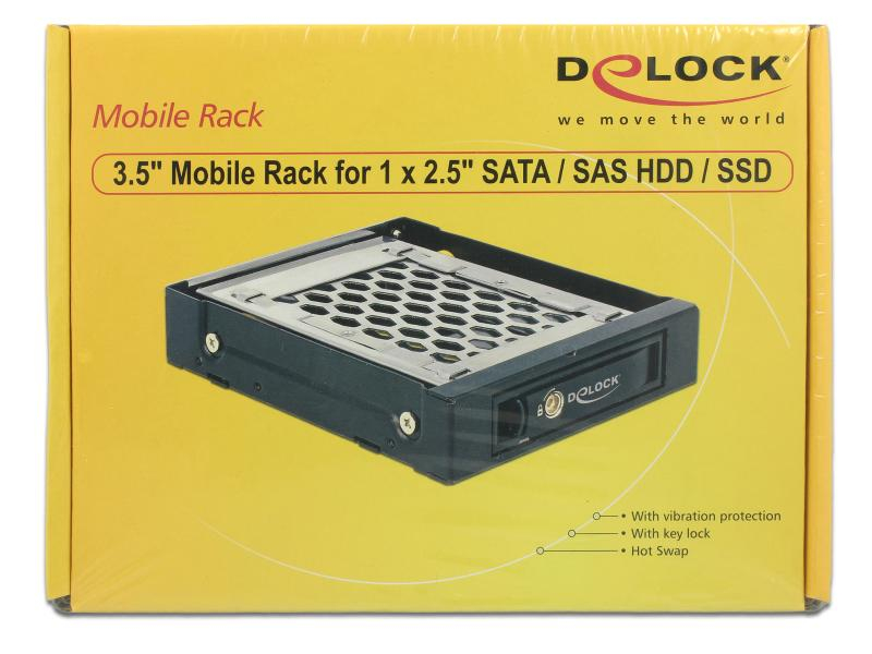 Delock Wechselrahmen 3,5" Mobile Rack für 1x 2.5", Platzbedarf: 1x 3,5", Anzahl Schubladen: 1, Schnittstellen: SATA, Laufwerkgrösse: 2.5 "