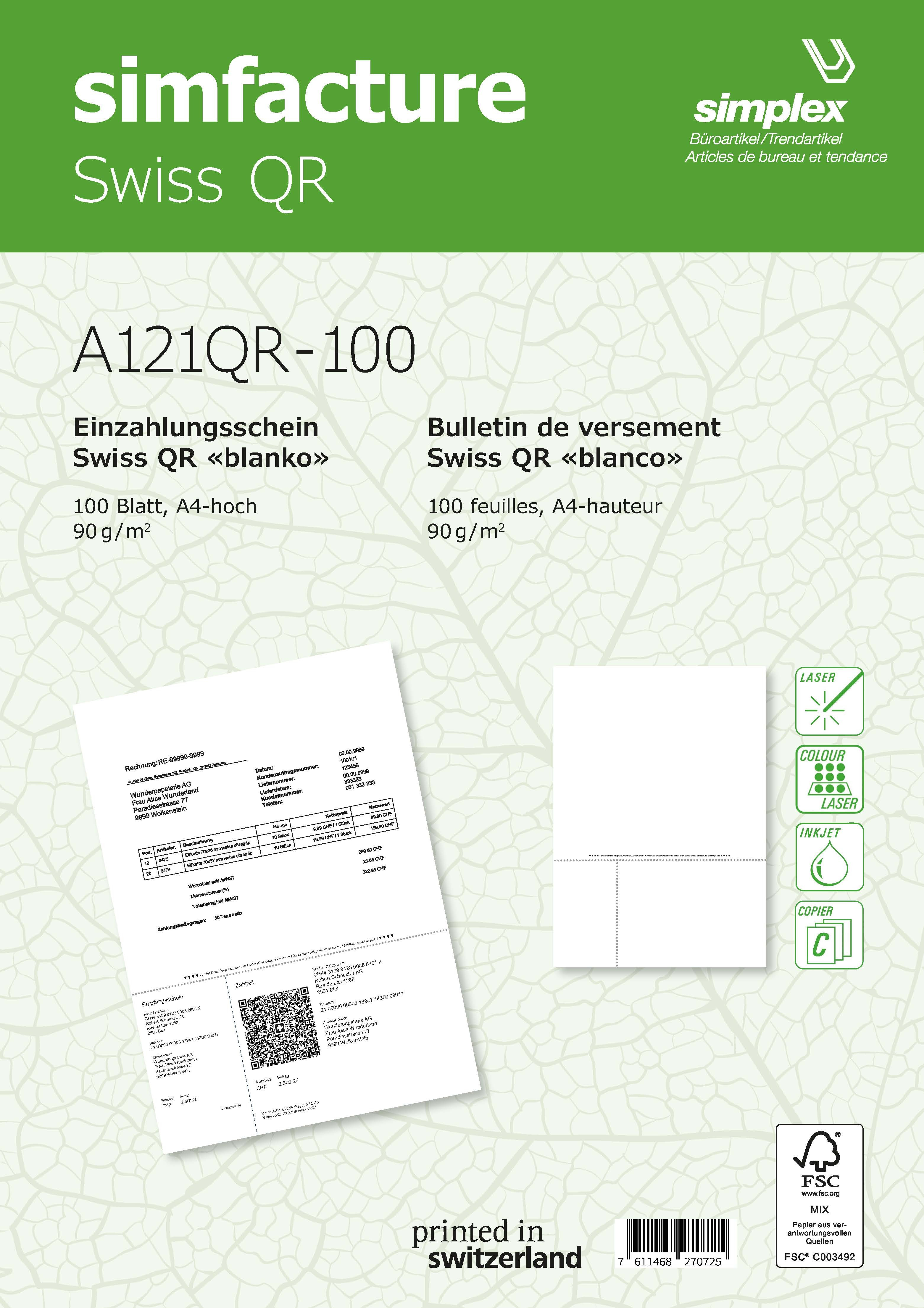 SIMPLEX Simfacture Swiss QR FSC A4 A121QR-100 universal, 90g 100 Blatt