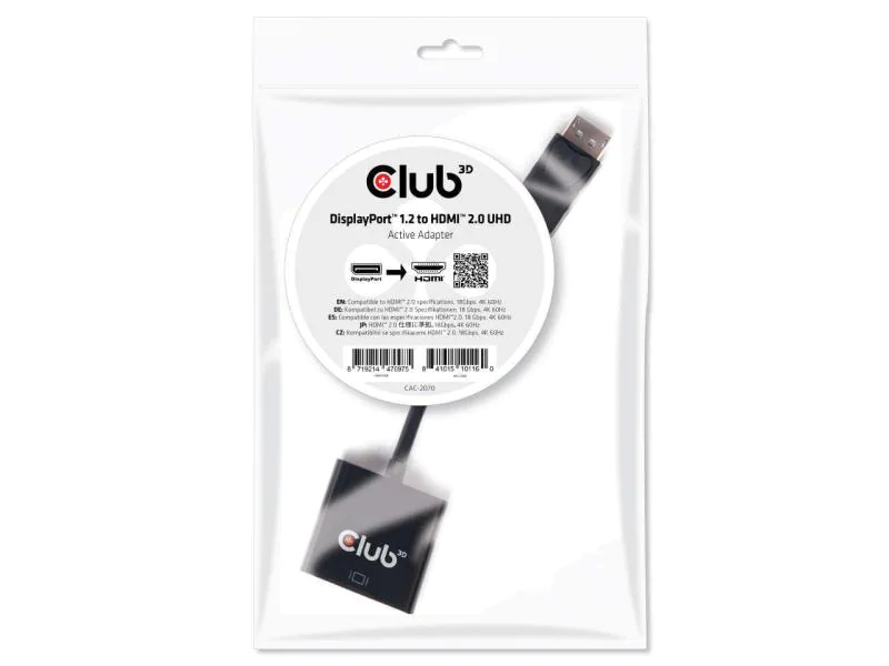 Club 3D Adapter 4K DisplayPort - HDMI, Typ: Adapter, Videoanschluss Seite A: DisplayPort, Videoanschluss Seite B: HDMI