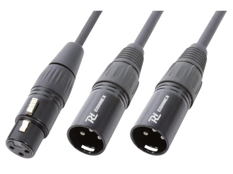 Power Dynamics XLR-Kabel XLRf - 2 XLRm, Länge: 0 m, Audioanschluss Seite A: XLR 3 Pole, female, Audioanschluss Seite B: XLR 3 Pole, male, Audiokanäle: Mono, Steckerfarbe: Schwarz, Farbe: Schwarz