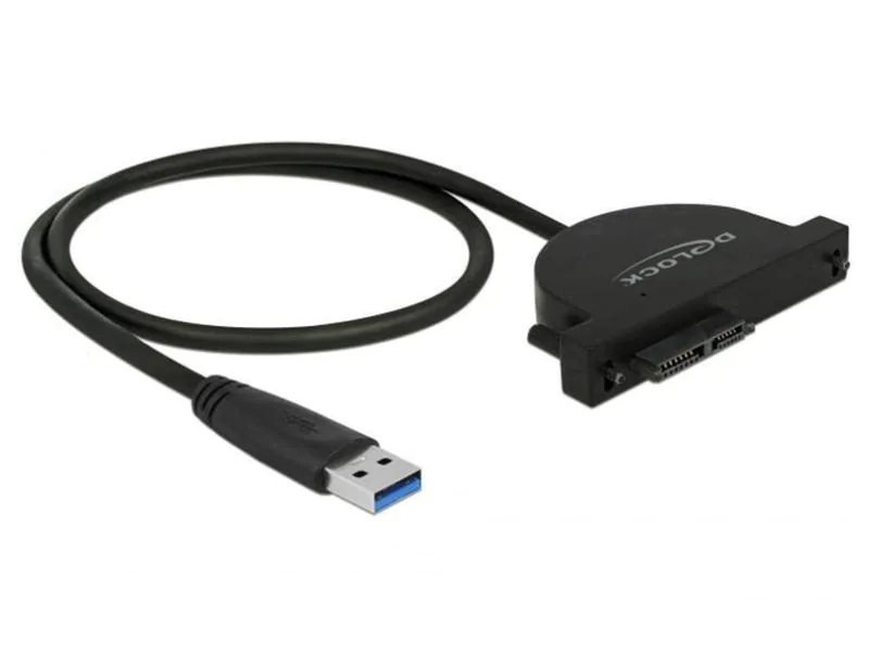 Delock Adapterkabel USB 3.0 Typ-A - Slim SATA 13 Pin Slimline, Widerstandsfähigkeit: Keine, Anzahl Laufwerkschächte: 1, Stromversorgung: USB, Lüfter vorhanden: Nein, Farbe: Schwarz, Schnittstellen: USB 3.0