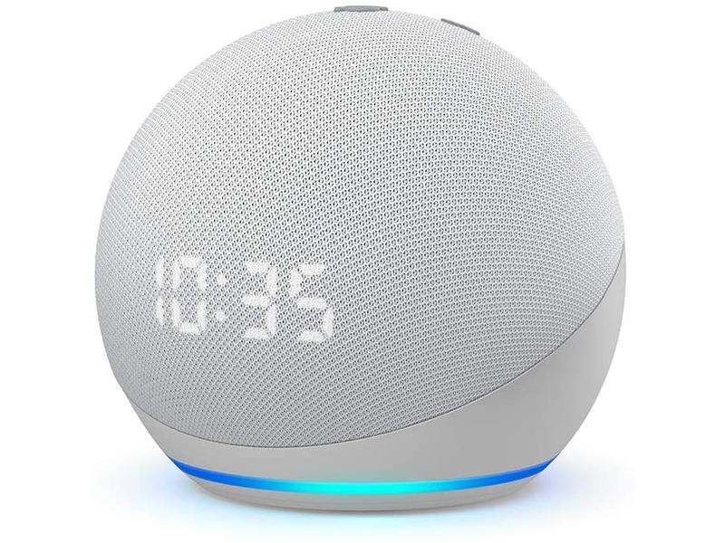 Amazon Echo Dot 4. Gen. mit Uhr Weiss, Stromversorgung: Netzbetrieb, Farbe: Weiss, Display vorhanden: Ja, System-Kompatibilität: Amazon Alexa