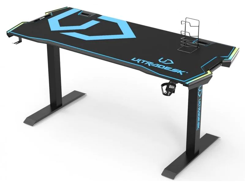Ultradesk Gaming Tisch Force Blau, Beleuchtung: Ja, Höhenverstellbar: Nein, Detailfarbe: Blau, Material: Stahl