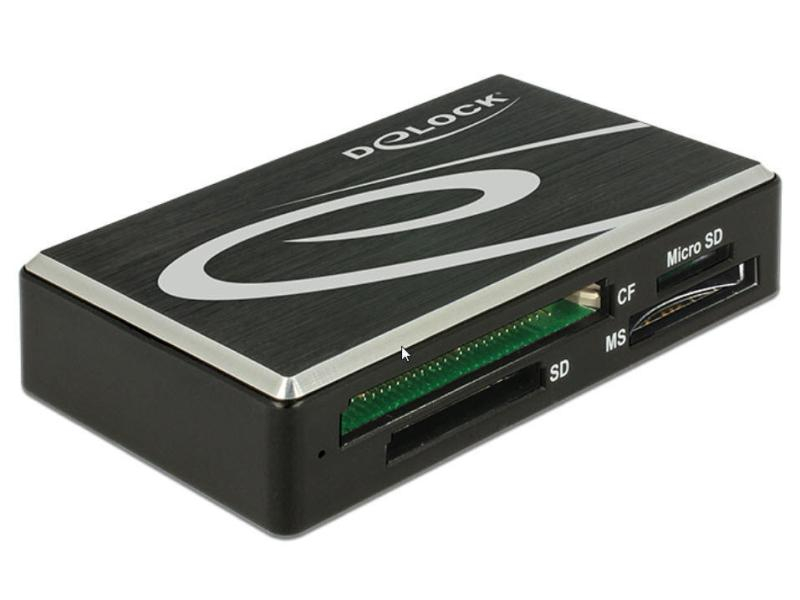 DeLock 91710 USB 3.0 Card Reader All in 1 Speicherkartentyp: All-in-one, Cardreader Bauart: Extern, Schnittstellen: USB 3.0, Card Reader, Chipsatz: Realtek RTS5321, Unterstützt SD 4.0 (UHS-II) Speicherkarten