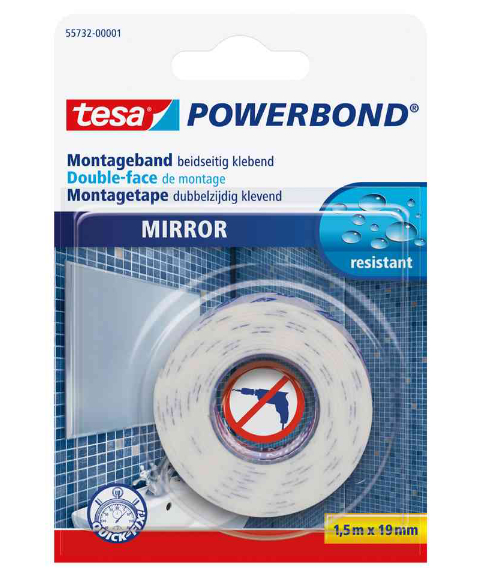 tesa Powerbond Montageband für Spiegel, 19 mm x 1,5 m