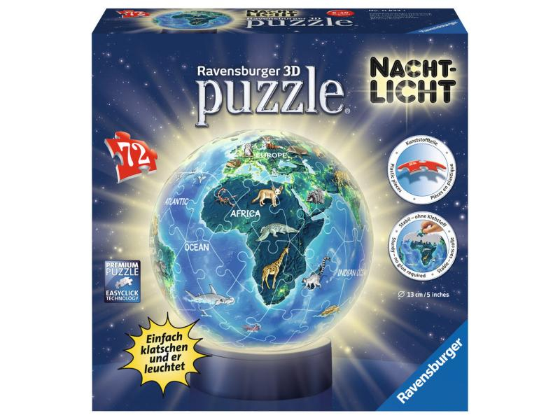 Ravensburger 3D Puzzle Erde bei Nacht Nachtlicht, Altersempfehlung ab: 6 Jahren, Effekte: LED-Licht, Anzahl Teile: 72 Stück, Motive: Erde, Puzzletyp: 3D Puzzle