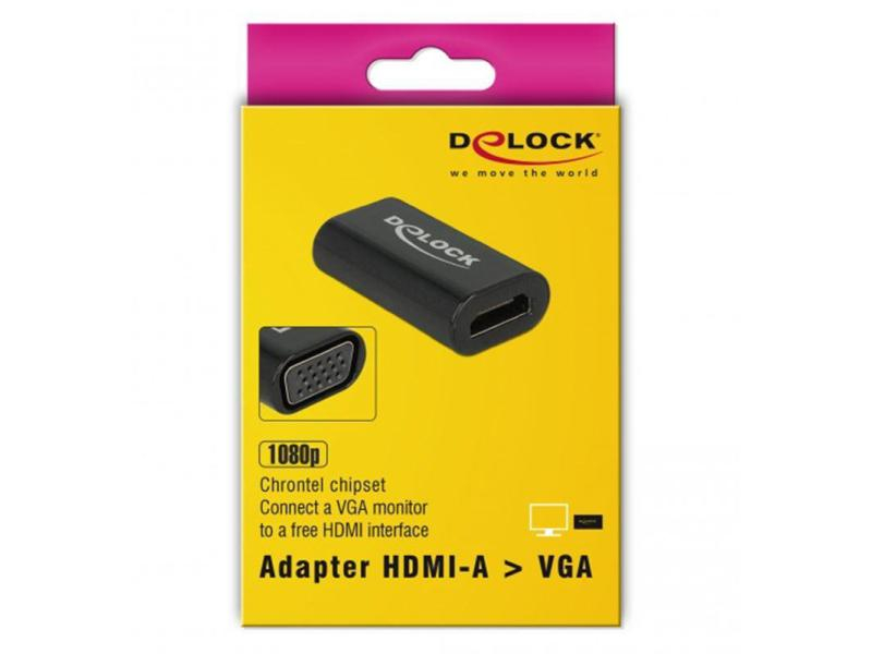 DeLock Adapterkabel HDMI, VGA Schwarz, Typ: Adapterkabel, Videoanschluss Seite A: HDMI, Videoanschluss Seite B: VGA
