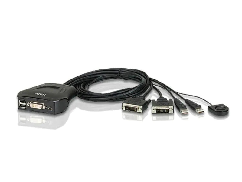 Aten KVM Switch CS22D, Anzahl Geräte: 2, KVM-Art: Lokal, Montage: Desktop, Auflösung Max.: 1920 x 1200 (WUXGA), Computer Ports: USB 2.0; DVI-D, Konsolen Ports: USB 2.0; DVI-D, Stromversorgung: USB