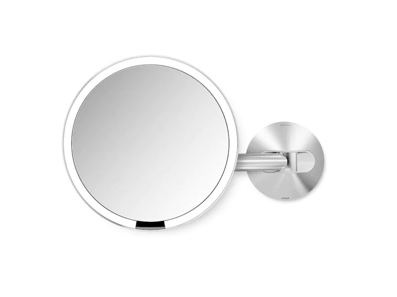 Simplehuman Kosmetikspiegel mit Sensor 20 cm mit Wandhalterung, Beleuchtung, Vergrösserung: 5 ×, Farbe: Silber, Form: Rund, Wandhalterung