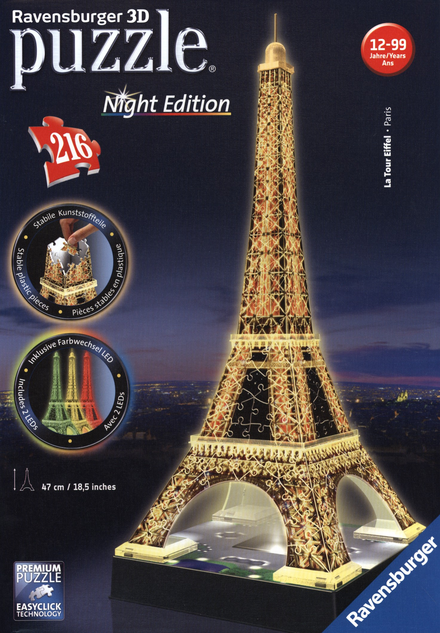 Night Edition: Eiffelturm bei Nacht - 3D Gebäude Puzzle [216 Teile]