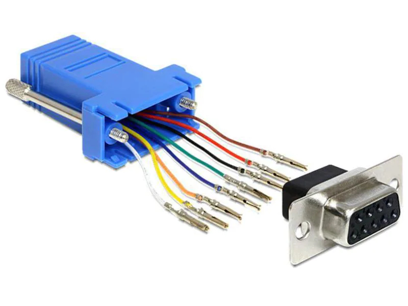 DeLock Adapter RJ-45 - RS-232 DB9 (f-f) 0 cm, Typ: Adapter, Datenanschluss Seite A: RJ-45, Datenanschluss Seite B: RS-232 DB9 Buchse, Kabellänge: 0 cm, Pins beim RS232 Stecker individuel belegbar