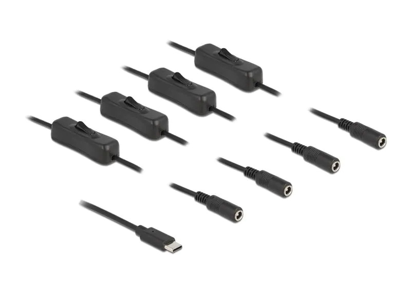 Delock Hohlstecker Kabel USB Type-C zu 4 x DC mit Schalter 1 m, Innendurchmesser: 2.1 mm, Aussendurchmesser: 5.5 mm