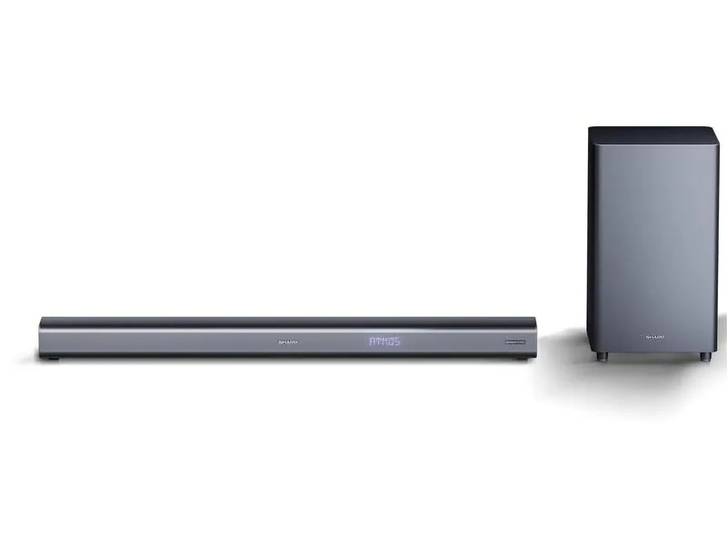 Sharp Soundbar Sharp HT-SBW460, Verbindungsmöglichkeiten: Toslink, HDMI, Bluetooth, Audiokanäle: 3.1, Farbe: Schwarz, Soundbar Typ: Soundbar mit kabellosem Subwoofer, Ausstattung: Bluetooth, Dolby Atmos