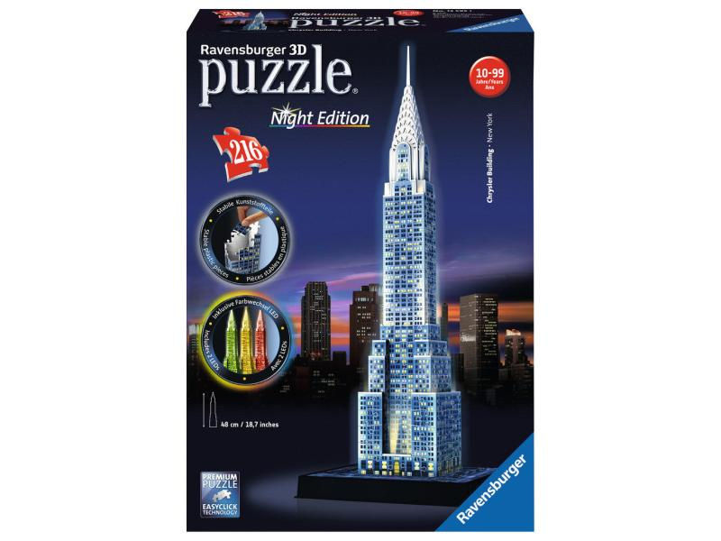 Ravensburger 3D Puzzle Chrysler Building, Altersempfehlung ab: 10 Jahren, Effekte: LED-Licht, Anzahl Teile: 216 Stück, Motive: Sehenswürdigkeit, Puzzletyp: 3D Puzzle