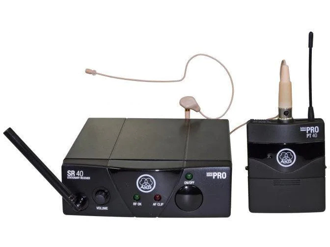 AKG Funkmikrofon WMS40 Mini Earmic Set ISM 1, Signalverarbeitung: Analog, Set bestehend aus: Sender, Empfänger und Headset