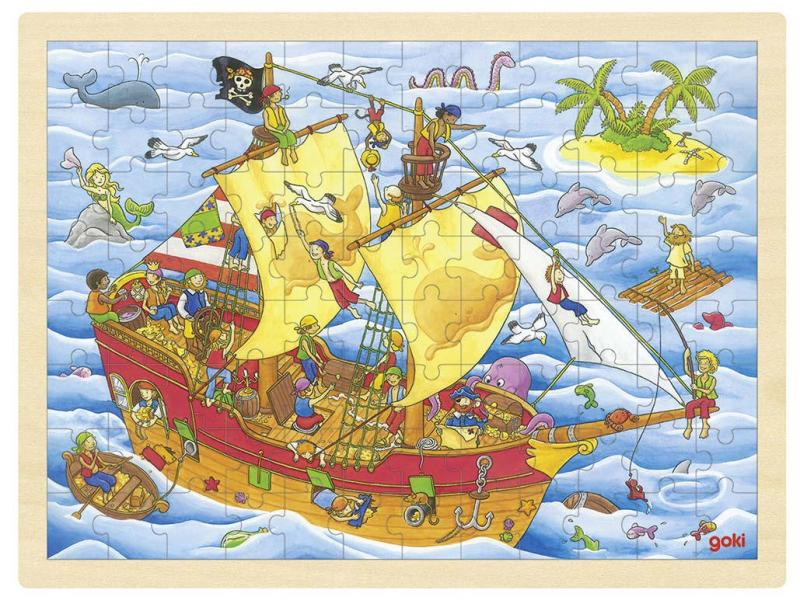 Goki Puzzle Einlegepuzzle Piraten, Altersempfehlung ab: 3 Jahren, Effekte: Keine, Anzahl Teile: 96 Stück, Motive: Piraten, Puzzletyp: Kinderpuzzle