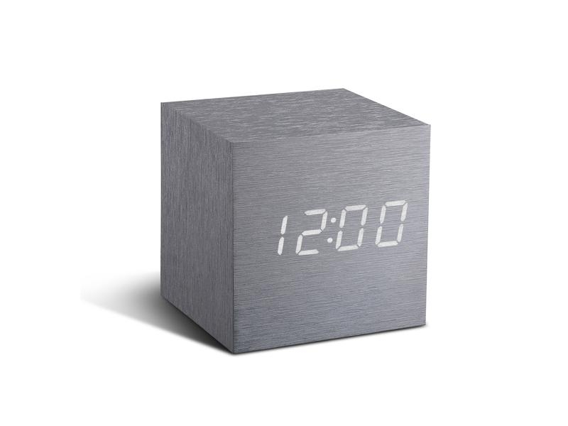 Gingko Digitalwecker Cube Click Clock Silber, Funktionen: Alarm, Snooze-Funktion, Ausstattung: Innentemperatur, Zeit, Datum, Displaytyp: LED, Detailfarbe: Silber, Funksignal: Nein, Anzahl Zeitzonen: 1 ×