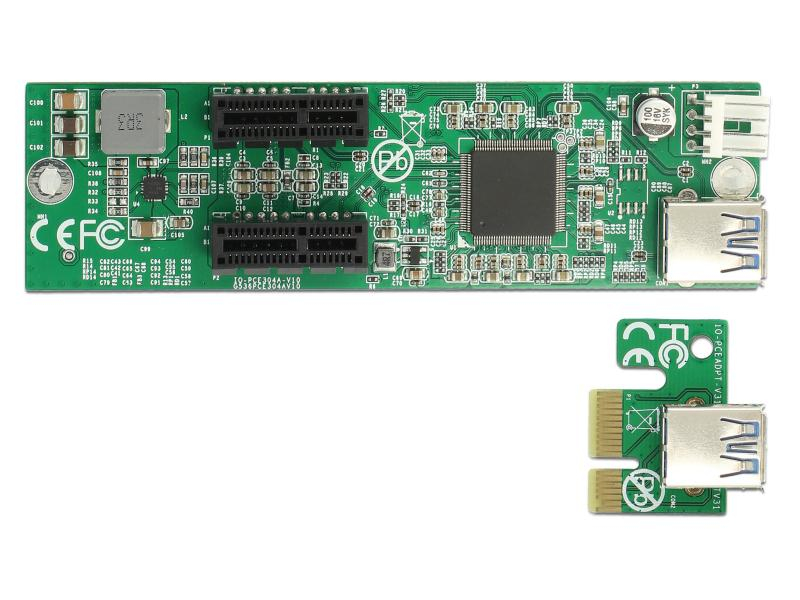 Delock PCI-E Riser Karte PCIe-x1 - 2x PCIe-x1 mit 30cm USB Kabel