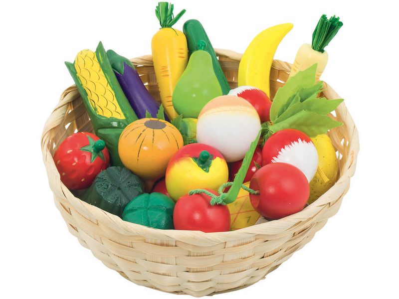 Goki Lebensmittel Obst und Gemüse, Kategorie: Einkaufswagen/-korb, Material: Holz, 21-teilig