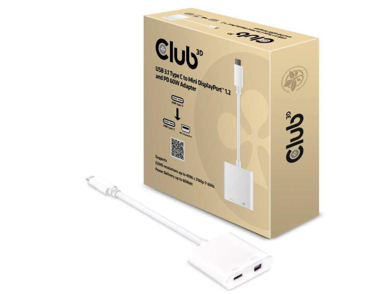 Club 3D Adapter USB Typ-C - mDP 1.2 4K 60 Hz, Videoanschluss Seite A: Mini-DisplayPort, Max. Auflösung: 4096 x 2160 (4K), Max. gleichzeitige Displays: 1, Schnittstelle Hardware: USB 3.1