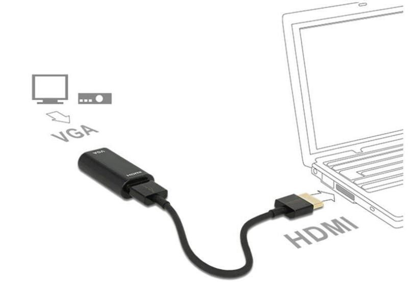 DeLock Adapterkabel HDMI, VGA Schwarz, Typ: Adapterkabel, Videoanschluss Seite A: HDMI, Videoanschluss Seite B: VGA