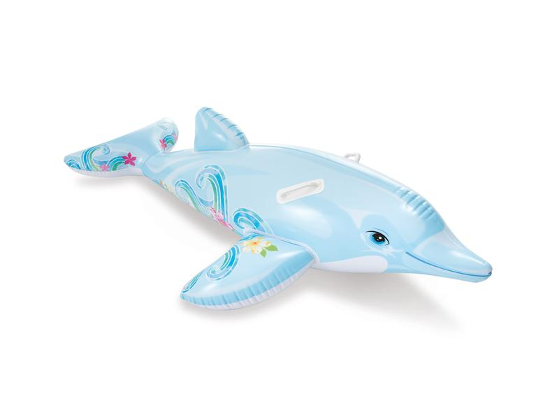 Intex Schwimmtiere Lil Dolphin Ride-On, Breite: 66 cm, Länge: 175 cm, Farbe: Hellblau, Grau