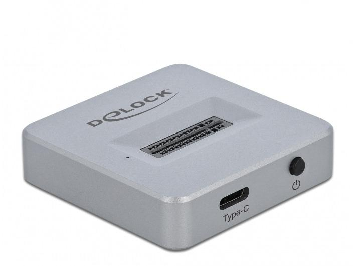 Delock Dockingsstation USB-C - M.2 NVMe, Card Reader: Kein, Datenanschluss Seite A: Type-C USB 3.1 Gen 2, Type-A USB 3.1 Gen 2, Stromversorgung: USB, Farbe: Silber, Speicherschnittstelle: PCI-Express, Festplatten Formfaktor: M.2